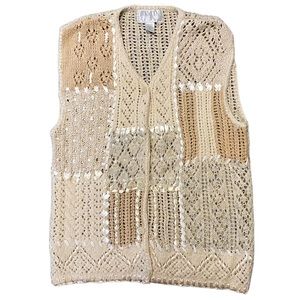 1990s Vintage Hand-Knit Boho Sweater Vest by The Limited M/L